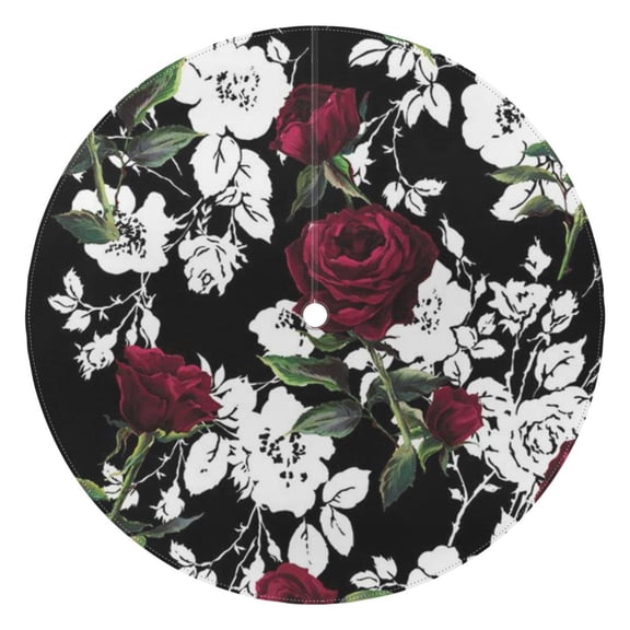 Outdoor Waterproof Tablecloth with Umbrella Hole and Zipper,Pioneer Bloom Red and White Rose Round Reusable Durable Decor Table Cover for Party Picnic Patio 60×60 Inch