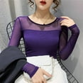 thumbnail image 3 of RWJDXD T-shirt à Col Rond Automne Hiver pour Femmes, Chemise Aguichant en Maille, Manches Longues, Couleur Unie, Coupe Ajustée, Manches Longues, Hauts Décontractés, 3 of 7