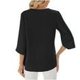 thumbnail image 3 of Olyvenn Stylish Notched Neck Slit 3/4 Sleeve Button Women's T-Shirt - Opaque, Slight Stretch, 100% Polyester, Easy Care Black 10, 3 of 4