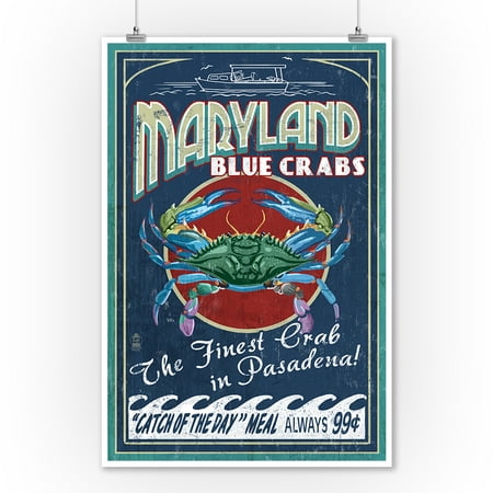 Pasadena, Maryland - Blue Crabs Vintage Sign - Lantern Press Artwork (9x12 Art Print, Wall Decor Travel (Always Best Crabs Inc Pasadena)