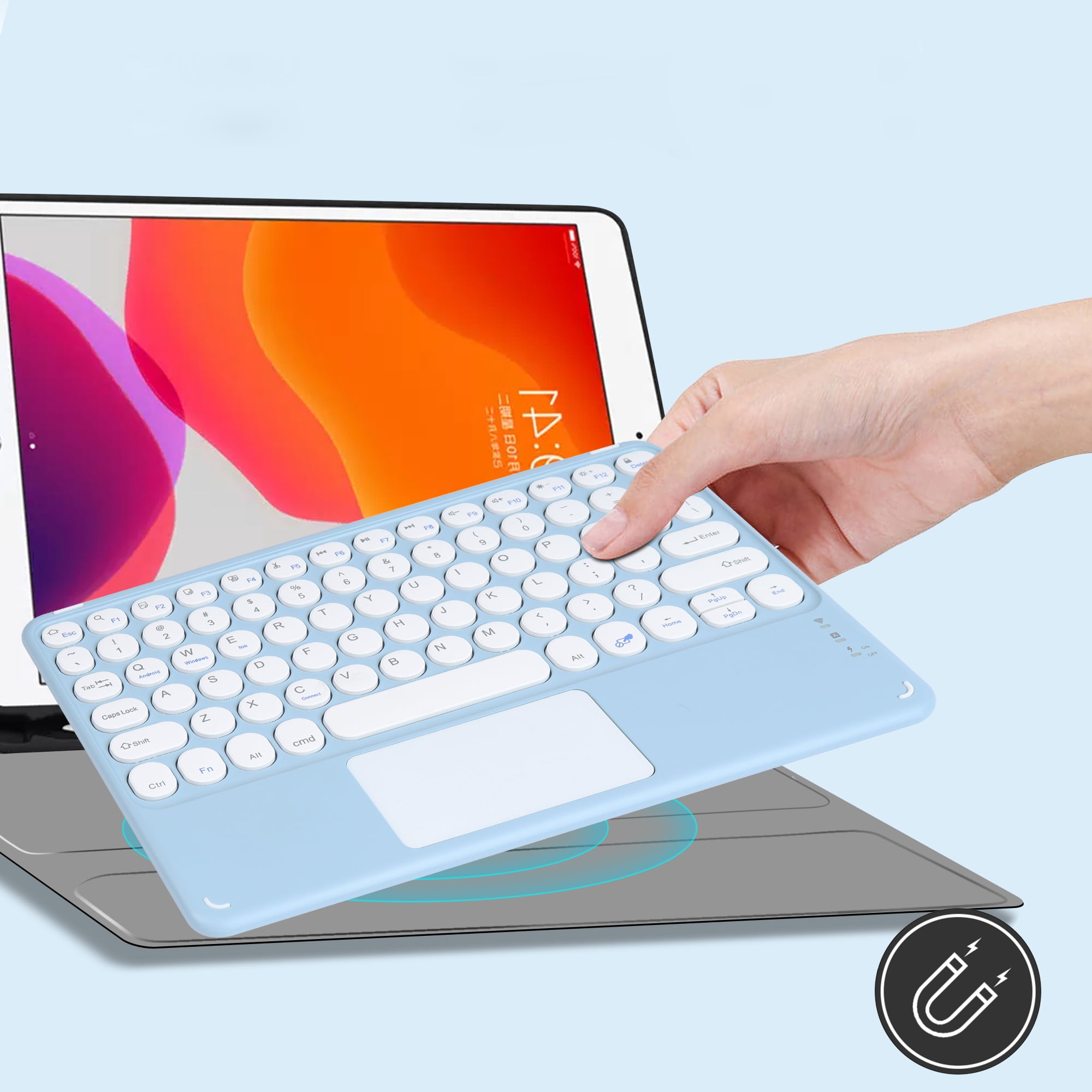 PloutoRich 10 inch Bluetooth Keyboard with Touchpad, 78 Keys Magnetic Wireless Keyboard, Ultra-Slim Rechargeable Wireless Keyboard for Laptop Tablet Computer