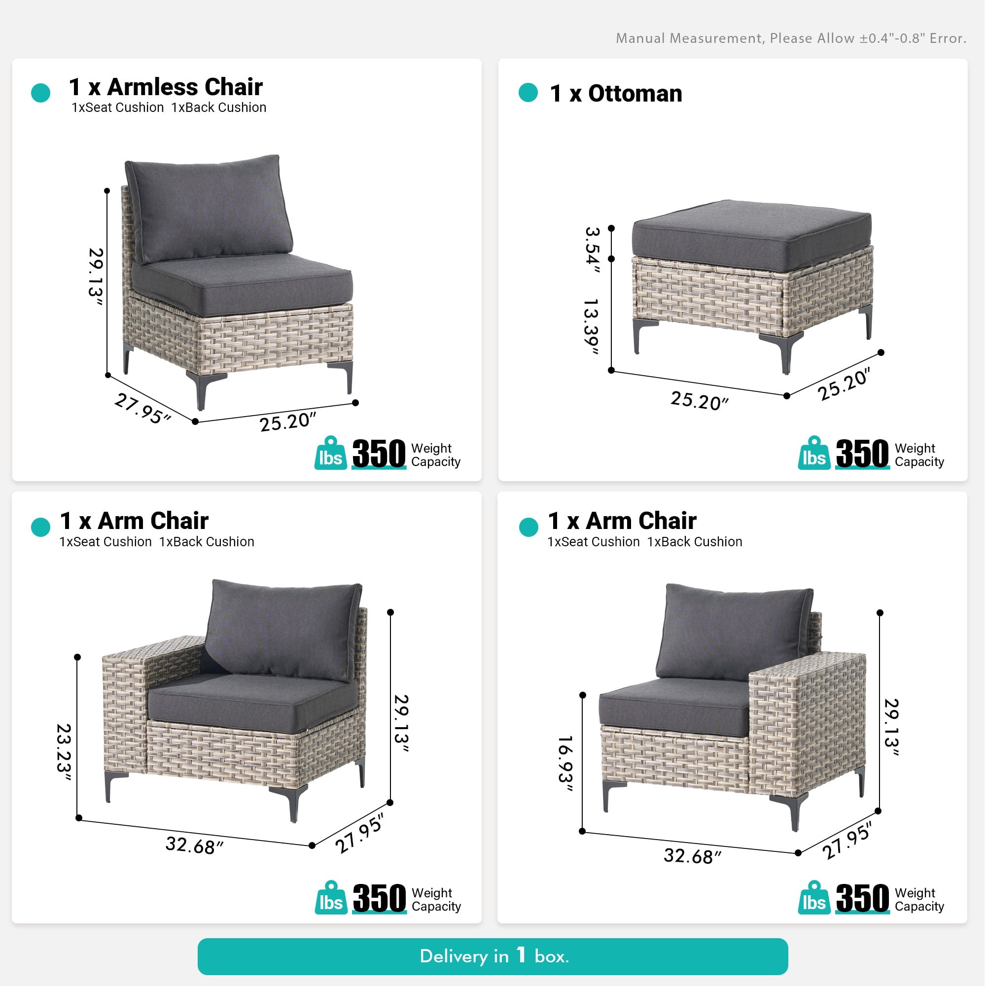 Vcatnet 4 Pieces Patio Furniture Set, All-Weather Wicker Outdoor Patio Furniture, Outdoor Conversation Set with Ottoman, Black