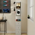 thumbnail image 3 of S-HOME 73 Inch Tall Slim Storage Cabinet Antique White with 3 Drawers and 2 Hooks for Small Spaces Media Organization and Display, 3 of 10