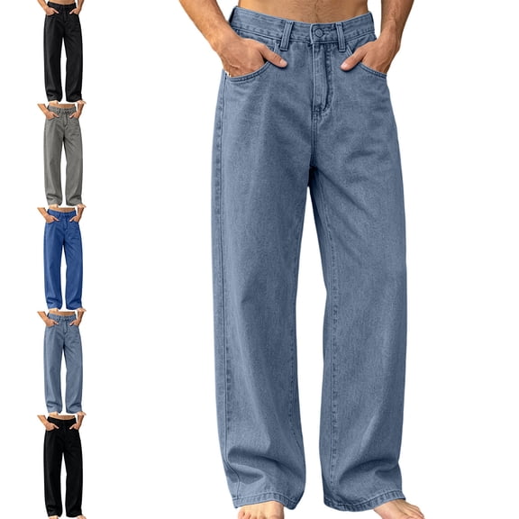 Afuyipoi Mens Denim Pants Retro Baggy Jeans Loose Straight Leg Fashion Casual Trousers Size XS-3XL Light Blue Size L