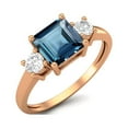 thumbnail image 2 of 0.95 Ctw Princess cut Square London Blue Topaz 925 Sterling Silver Rose Vermeil Trio Stone Dainty Women Mother's Day Gift Ring, 2 of 4