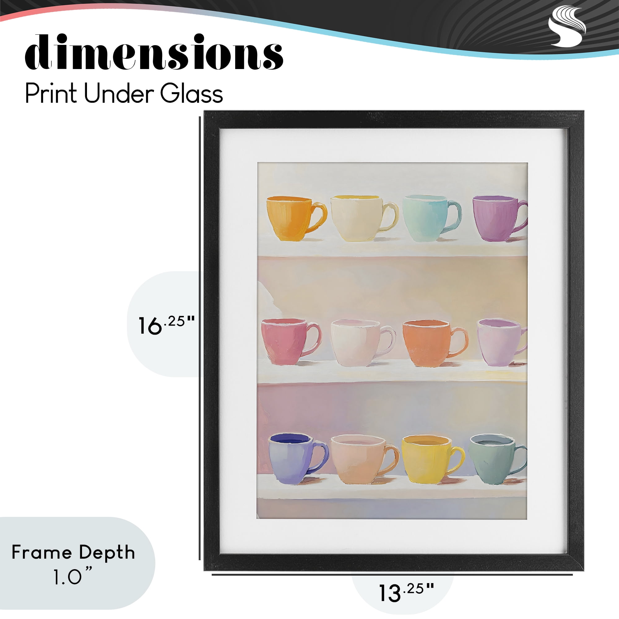 Stupell Industries Rows of Pastel Teacups Black Framed Print Under Glass, design by The Prints Vibe