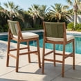thumbnail image 2 of Tcbosik Set of 2 Outdoor Acacia Wood Bar Stools with Cushions, Counter Height Chair with Wicker Back for Patio, Garden, Poolside, Balcony, Cream & Green, 2 of 8