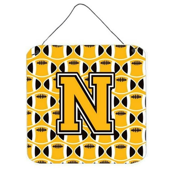 Letter N Football Black, Old Gold & White Wall or Door Hanging Prints