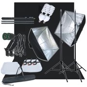 LINCO T-Shape Backdrop Stand with Black Screen 2 Softbox Studio Lighting Kit for Photo Video