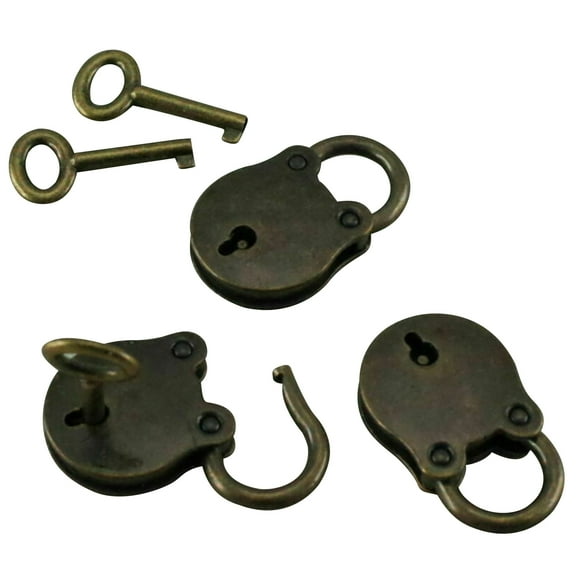 3 PCS Old Vintage Antique Style Mini Padlocks Key Lock Bronze Retro Jewelry Lock