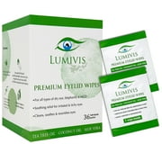 Lumivis Eyelid & Eyelash Wipes with Tea Tree Oil 36 Pcs - Daily Eye Cleanser for Blepharitis, Itchy, Stye Eyes - Individually Wrapped, Natural Makeup Remover (Pack of 1)