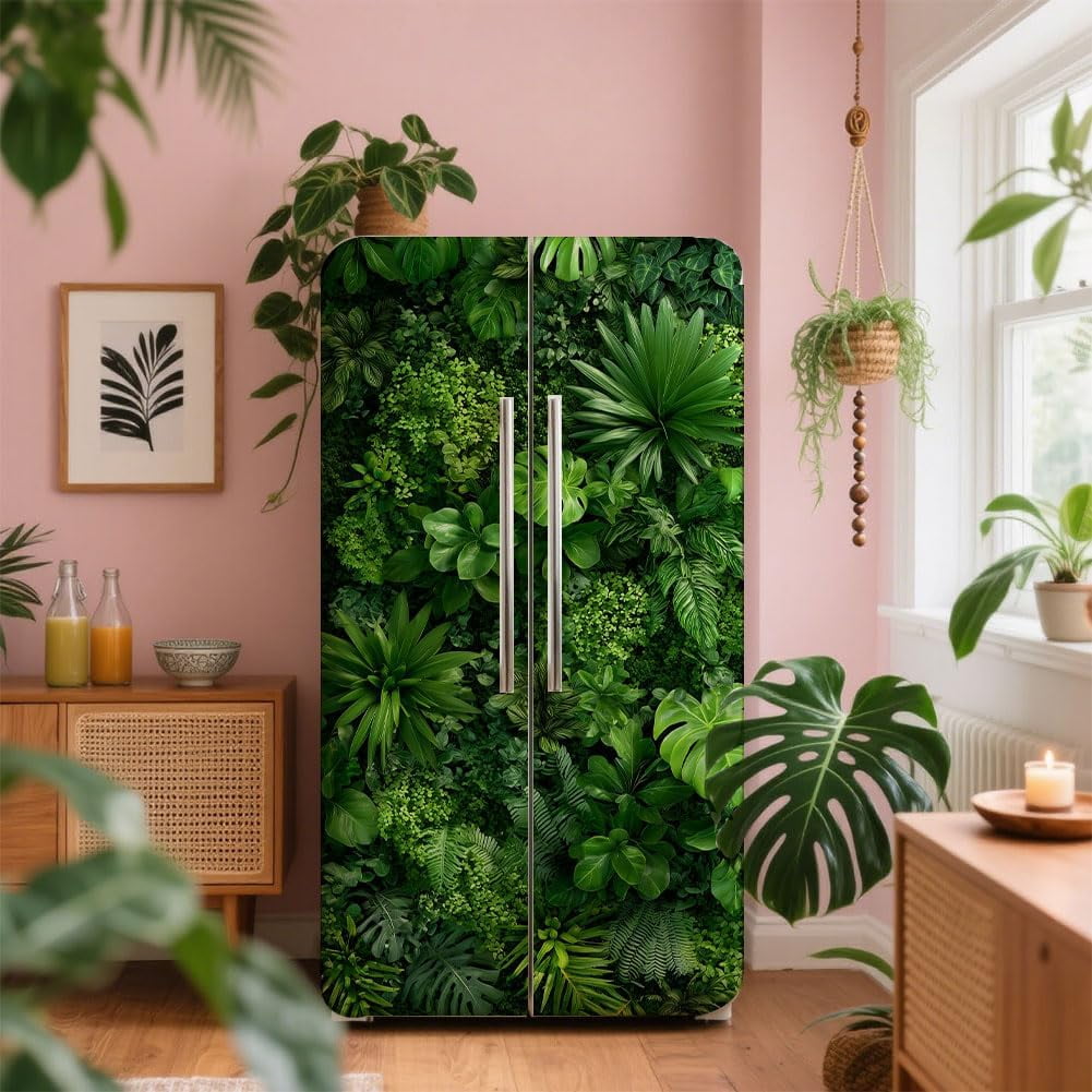 2 Sheet Various Plant Leaves Removable Refrigerator Wraps Self-Adhesive Fridge Stickers Peel and Stick Vinyl Fridge Decals Sticker Multi-color