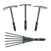 Yard Butler Unbreakable All Steel Garden Hand Tool Set with Heavy Duty Pick Axe, Hand Cultivator, Hand Rake and Hoe Garden Tool - Dual Action Head - Great for Working in The Garden and Flower Beds
