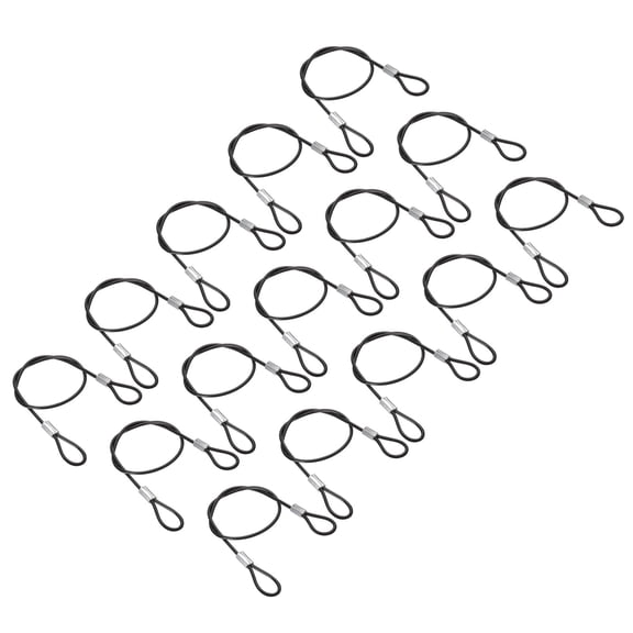 1Ft(12 Inch) Safety Cable Lock, 15Pcs Stainless Steel 0.08 Inch Dia Security Wire Rope with Double Loop Double Loop for Stage Lighting Luggage Lock, Black