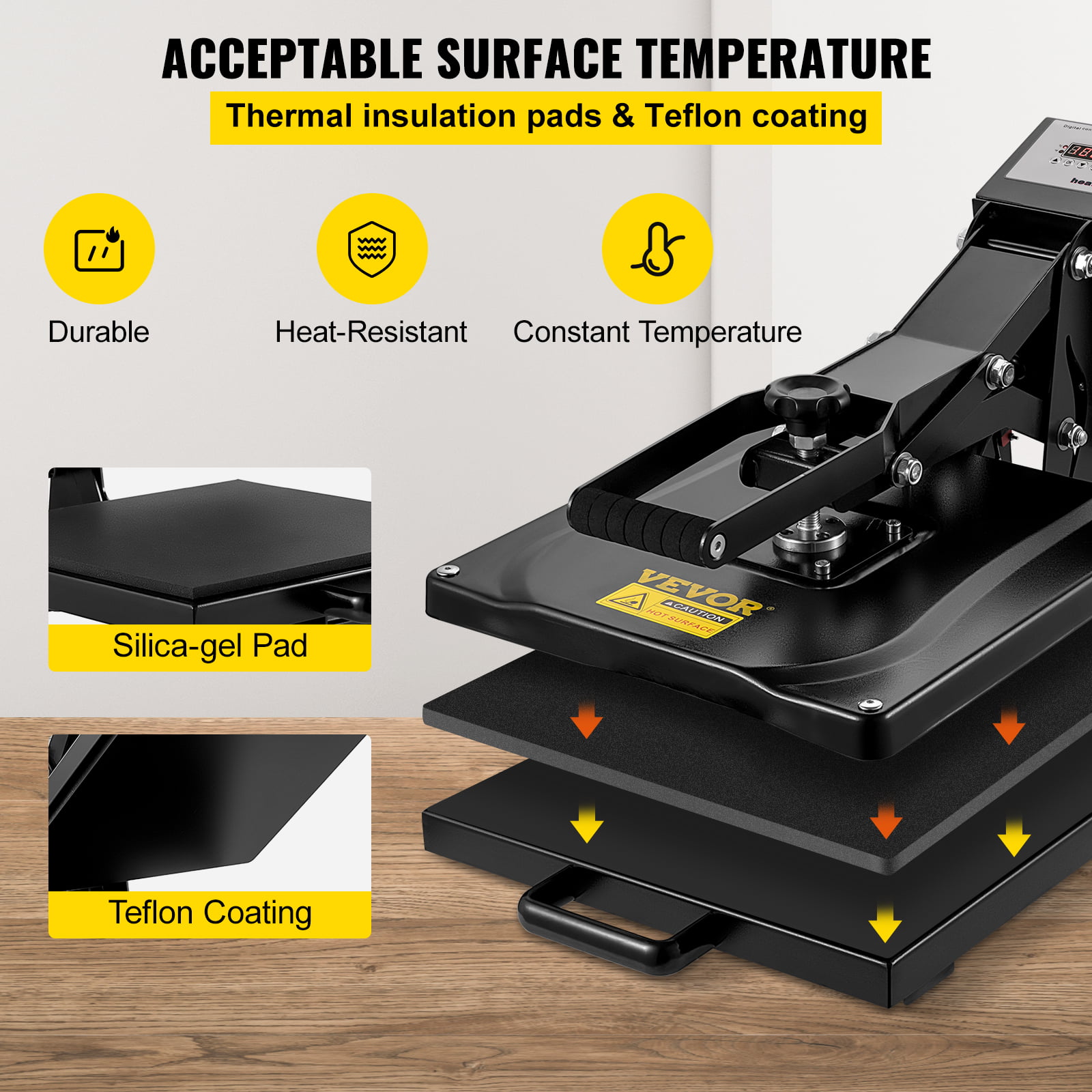 Heat Press Machine LCD Digital Temperature Time Control Transfer Printer 38x38cm 