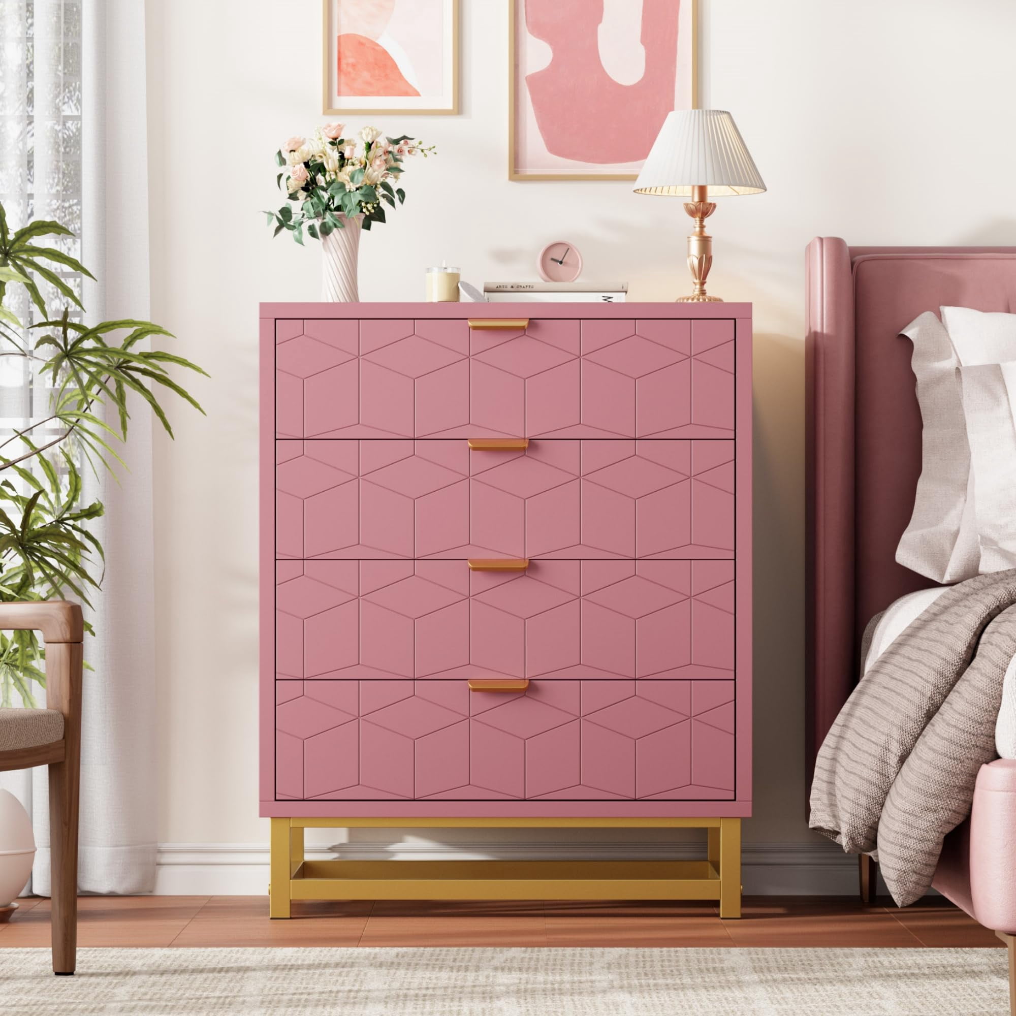 ExpanseEcho Pink 4-Drawer Dresser for Bedroom Organized Storage Cabinet