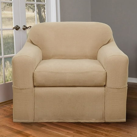 Maytex Stretch Reeves 2 Piece Arm Chair Furniture Cover Slipcover, Natural