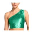 thumbnail image 1 of Jizyo Women Shiny Metallic One Shoulder Crop Top Jazz Hip Hop Dance Top for Performance Party Green S, 1 of 5