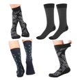 thumbnail image 4 of MANARC Men Cotton Crew Socks Soft Comfortable Durable Breathable Leaf Stripe Kutch Embroidery Classic Patterns 3 Pack Navy Blue, Black, Black., 4 of 5
