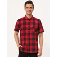 thumbnail image 2 of Camisa a cuadros para hombre, manga corta, informal, de corte regular, con botones, cuello en punta, camisas de vestir negro rojo M Unique Bargains Camisa, 2 of 6
