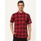 thumbnail image 2 of Camisa a cuadros para hombre, manga corta, informal, de corte regular, con botones, cuello en punta, camisas de vestir negro rojo M Unique Bargains Camisa, 2 of 6