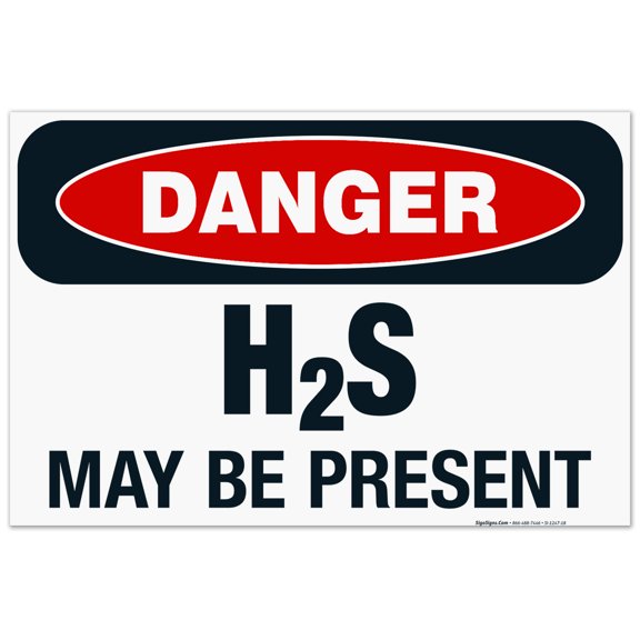 Danger H2S May Be Present Sign, OSHA Danger Sign, 24x36 Corrugated Plastic