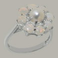 thumbnail image 2 of LBG British Made Solid 18k White Gold Cultured Pearl & Opal Womens Anniversary Ring - 33 size options - Size 10.25, 2 of 6