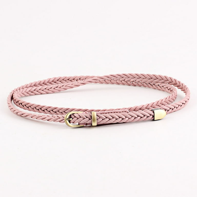 Women\'s PU Leather Braided Woven Skinny Belt with Pin Buckle Andongnywell Women Braided Thin Waist Belt Skinny Woven PU  main image 4