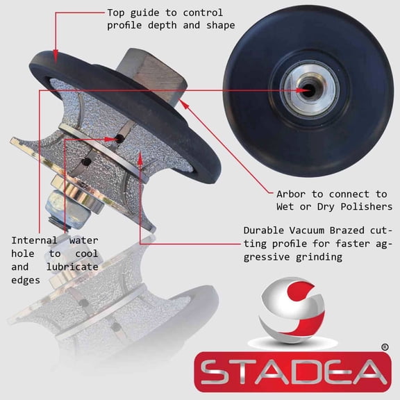 STADEA Diamond Profile Wheel / Profile Grinding Wheel Full Bullnose 25 MM 1" high for Grinder Polisher Tile Granite marble Concrete Shaping/Diamond Profiling
