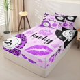 thumbnail image 3 of Homewish Glitter Leopard Print Billiards Zipper Twin Comforter Sets with Fitted Sheet and 2 Pillowcases, Purple Lucky Skull Zipper Bedding Set for Women, Black Reversible, 4-Piece, 3 of 6