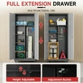 thumbnail image 6 of Metal Storage Cabinet with with Pegboard and Wheels, Steel Garage Storage Cabinet with Lock and Adjustable Shelves, Tall Tool Storage Cabinet for Home Office, Garage, Pantry (Black+Gray), 6 of 8