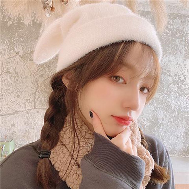 UDIYO Winter Hat Solid Color Cute No Brim Mohair Women Lady