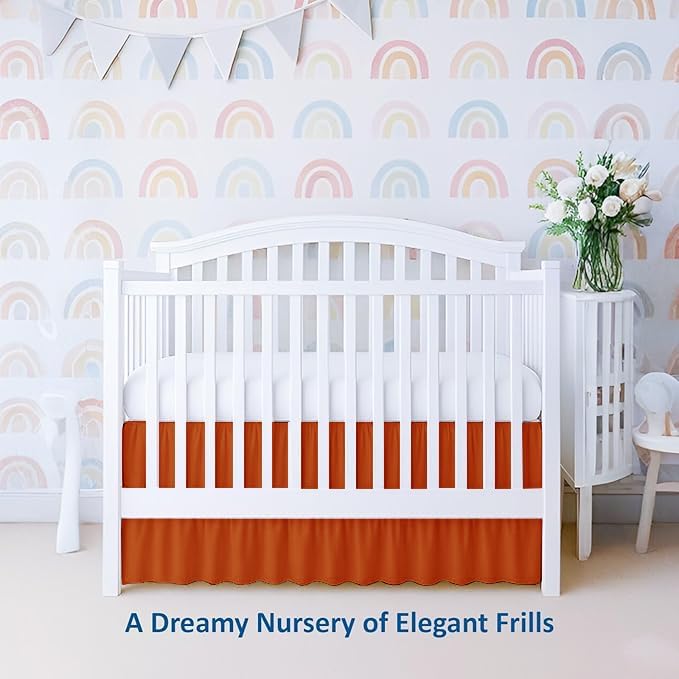 1 Piece 100% Egyptian Cotton 800 Thread Count Crib Ruffle Bed Skirts for Baby Girls (28” x 52” x 10") Inch Crib Ruffle Bed Skirts - Burnt Orange Solid