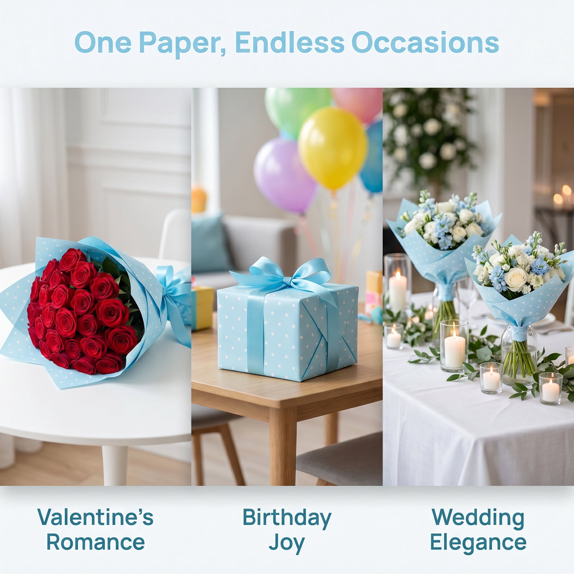 Unique Bargains Waterproof Luxury Matte Gift Wrapping Paper for Bouquets Sky Blue 22"x 22"