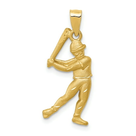 14k Diamond Cut Baseball - 14K Yellow Gold Satin & Diamond Cut Baseball Player Pendant
