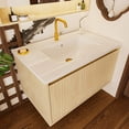 thumbnail image 6 of GVN 30 Inch Fluted Bathroom Vanity, Wall Mounted Floating Cabinet with Ceramic Sink and Drawers, Modern Style, Natural, 6 of 8