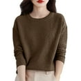 thumbnail image 3 of Women's Marled Knit Sweater, Casual Crewneck Pullover, Textured Yarn Knit Top, Lightweight Long Sleeve Blouse, Machine Washable Everyday Sweater for Women Coffee L, 3 of 9