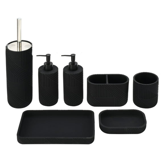 7 Piece Set Black Urban Grid Resin Bathroom Accessories Set