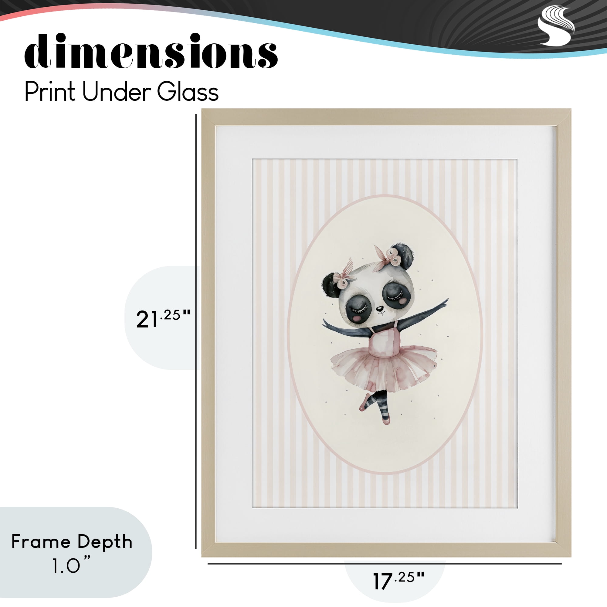 Stupell Industries Nursery Ballerina Panda Striped Birch Framed Print Under Glass, design by LSR Design Studio
