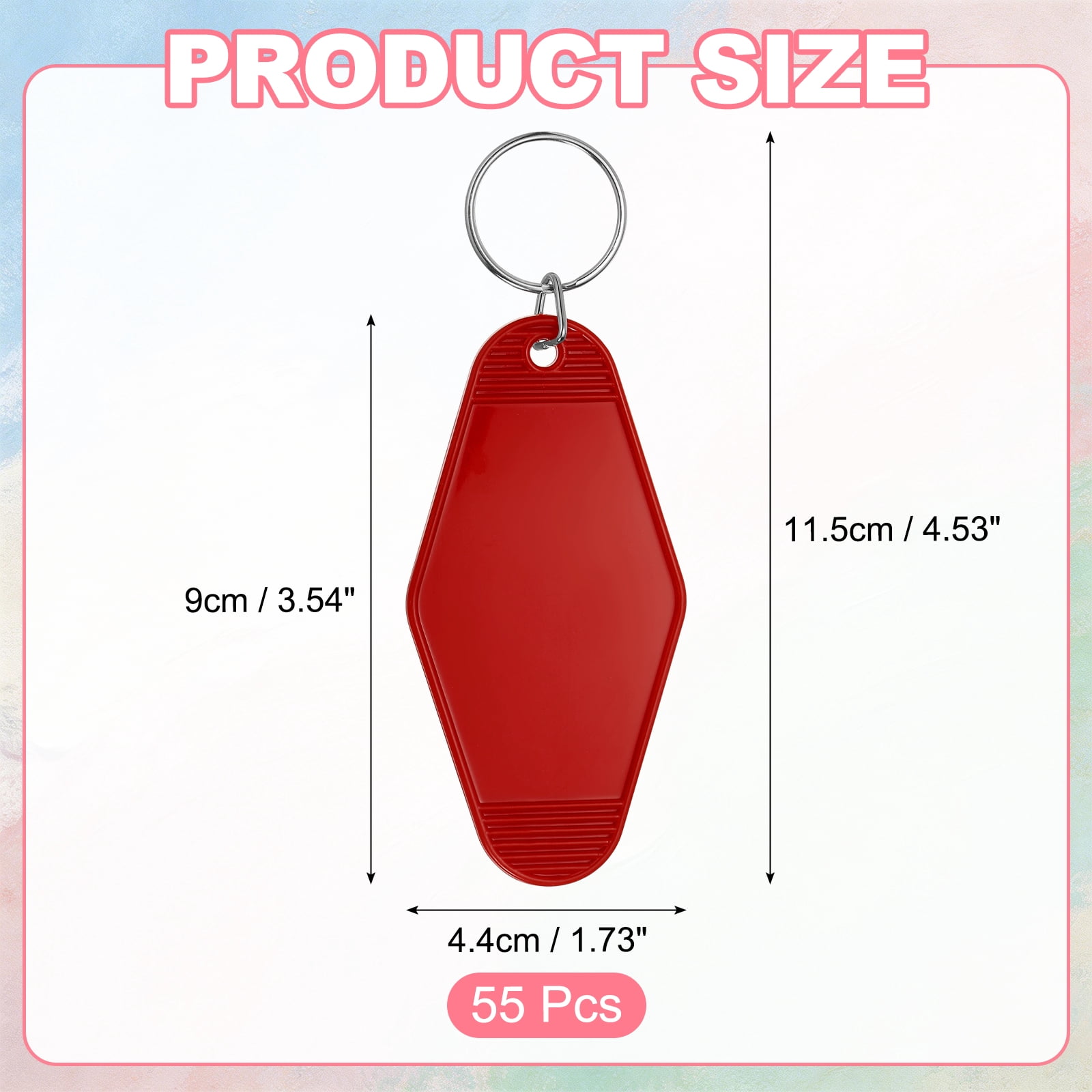 Uxcell 55 Pcs Blank Hotel Keychain Tags - Purple Red Vintage Motel Key Tag Plastic Rhombus Keychain with Key Ring,[for Vinyl DIY Crafts Car Ornament Sublimation Luggage Label]