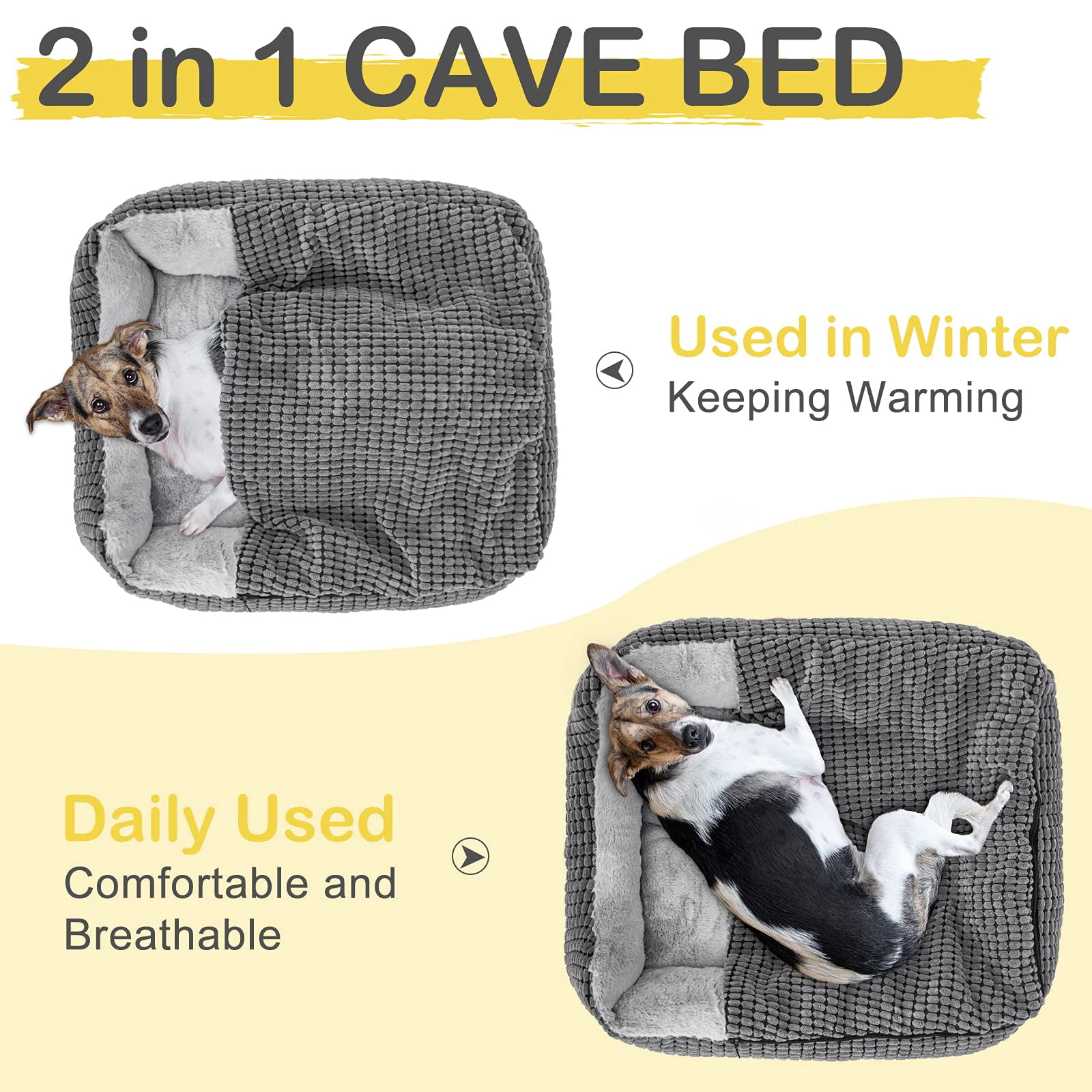 Dog Beds For Large Medium Small Dogs  Rectangle Cave Hooded Blanket Puppy Bed Luxury Cat Indoor Cats Warmth And Machine Washable (30 Inches Grey)