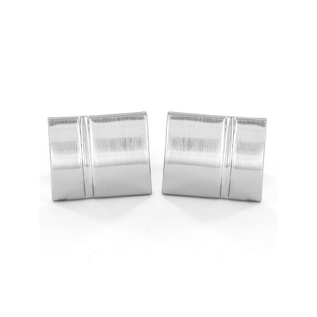 Brushed and Polished Finish Silver Tone Rectangle Cufflinks