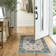 thumbnail image 2 of ODIKA 2'x3' Washable Throw Rug Mid Century Geometric Ornate Border Hallway Teal Oushak Coastalbeach for Study Room, Non-Slip Low Profile, Flatwoven, 2 of 7