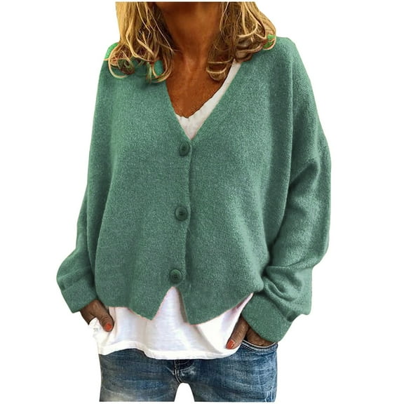 Cardigans on Clearance Fashion Women Solid Color Casual Long Sleeve Knitted Cardigan Sweater Coat