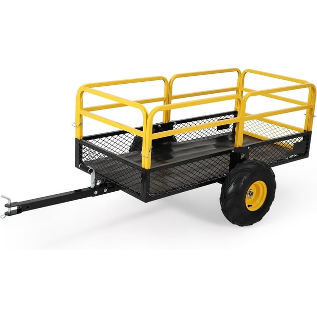 OUYAWEI ATV Trailer Dump Cart,with Removable Sides & All Terrain Tires for Garden Yard,Yellow