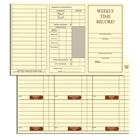 Weekly Employee Time Card - Weekly Employee Pocket Size Time Cards - 100 Cards