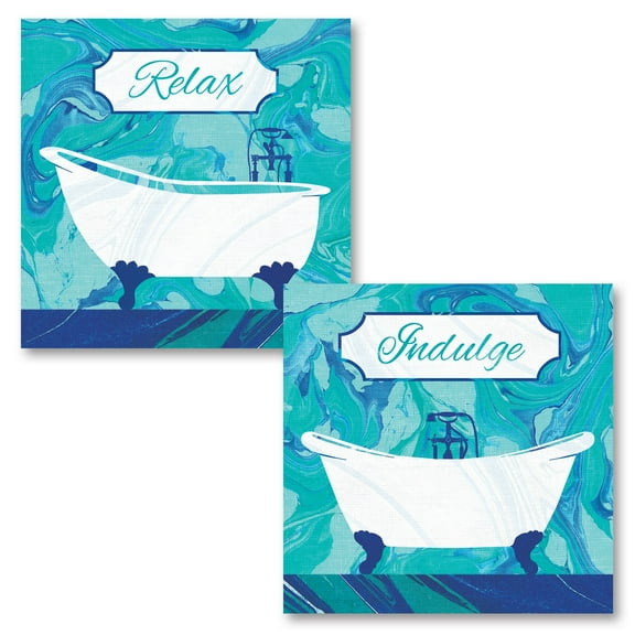 Gango Home Decor Blue and White Clawfoot Bathtub Adult Bathroom Decor; 2 - 12" x 12" Unframed Posters