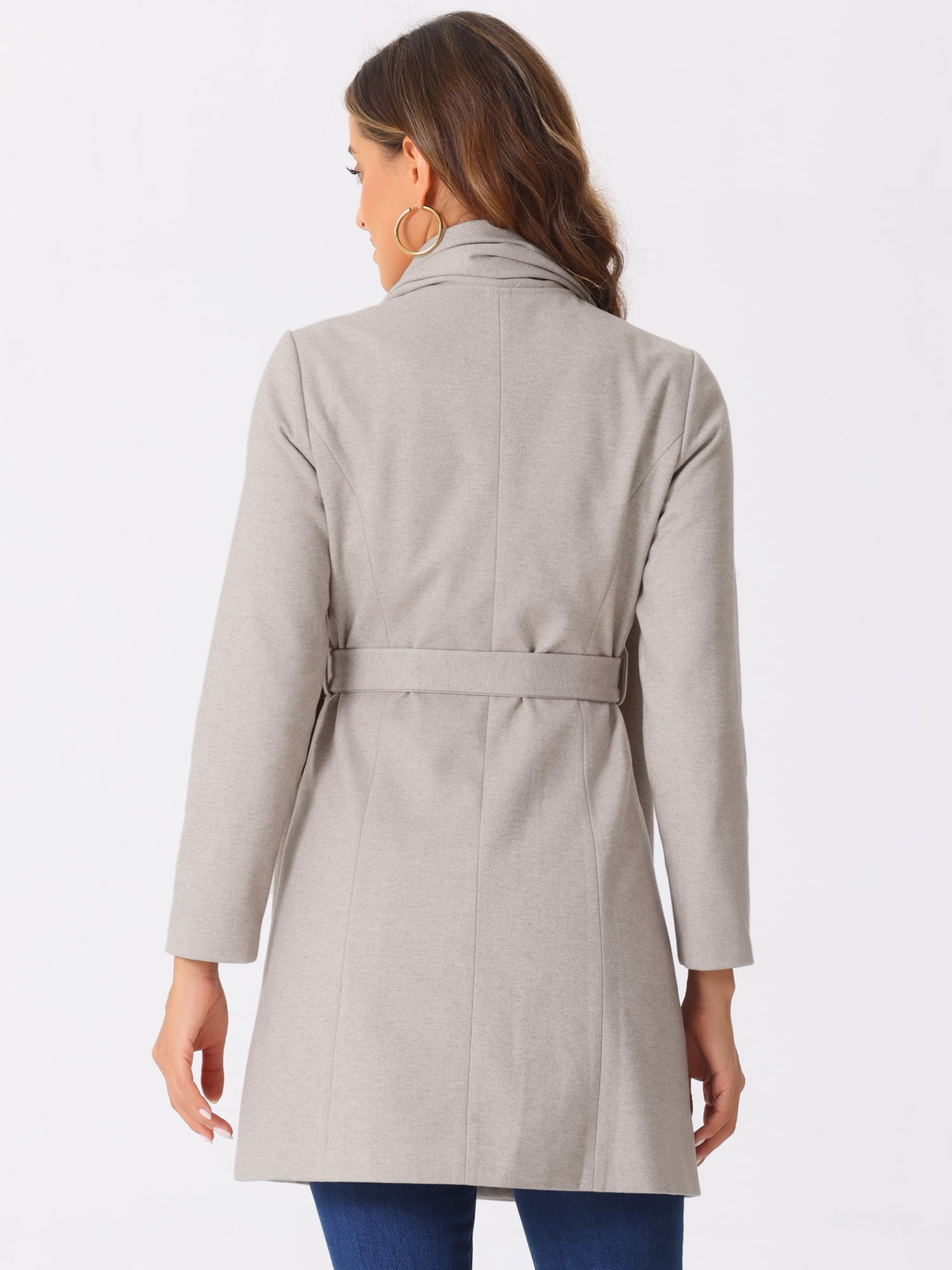 DARING DIVA Women's Scarf Coat Button Down Casual Outwear with Belt Grey S