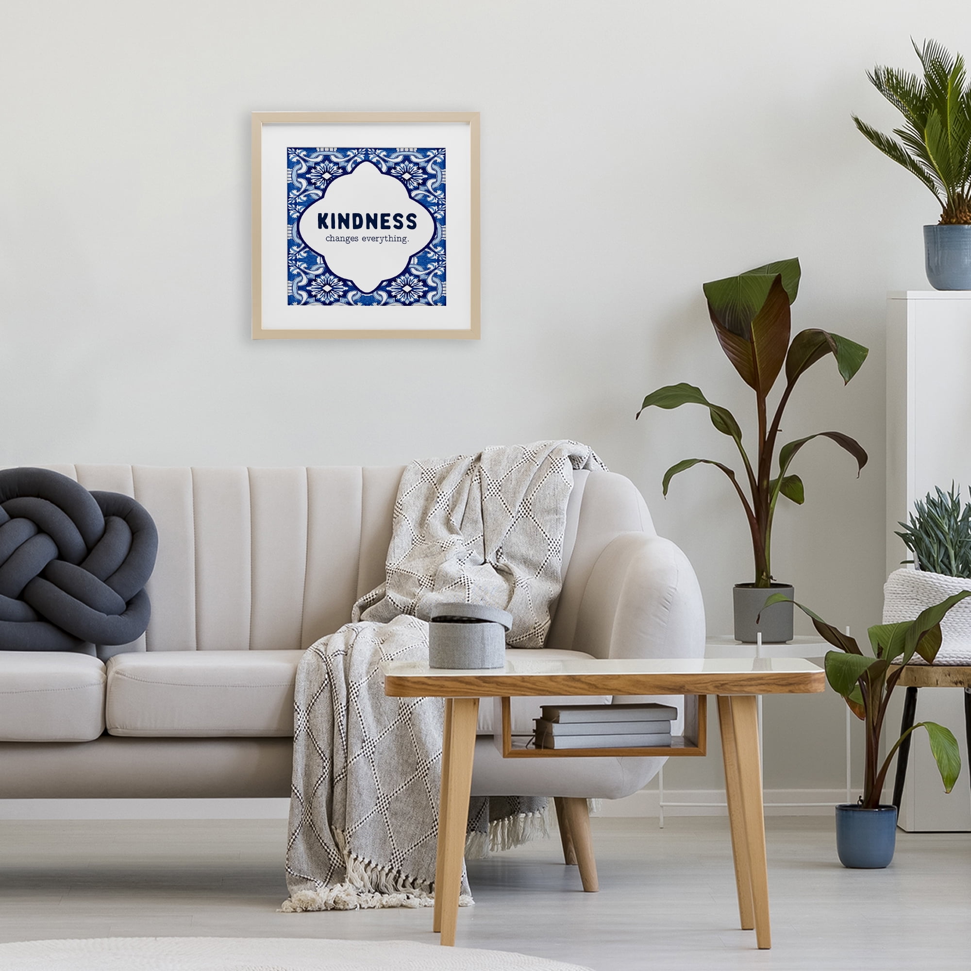Patterned Kindness Changes Everything Birch Framed Print Under Glass, design by Lettered and Lined