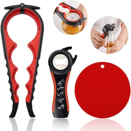 SCNDR Jar Opener for Weak Hands, Seniors with Arthritis, 5 in 1 Multi Function Bottle Opener Lid Opener For Arthritic Hands with Non Slip Rubber Jar opener Gripper Pad (1 set of 3）